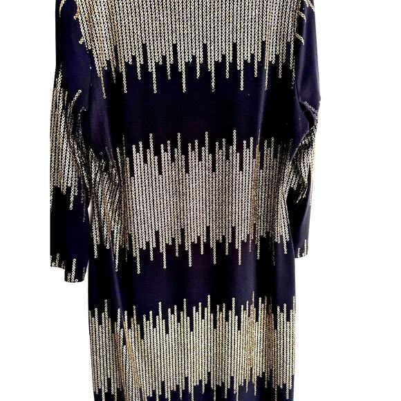 JM Studio by John Meyer Black Gold Chain Print Midi Dress 3/4 Sleeve Size Large - Picture 5 of 7